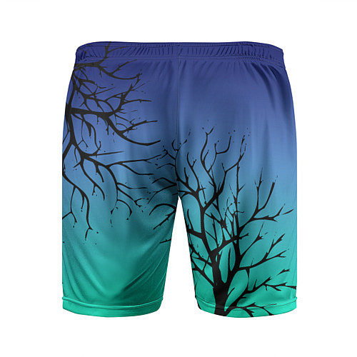 Мужские спортивные шорты Черные абстрактные ветки деревьев на сине-зеленом / 3D-принт – фото 2