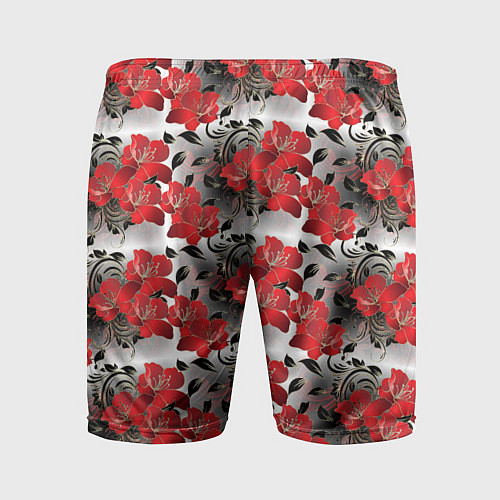 Мужские спортивные шорты Красные абстрактные цветы / 3D-принт – фото 2