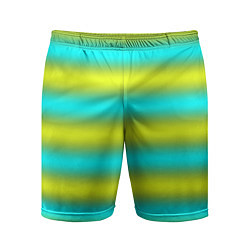 Шорты спортивные мужские Бирюзово-желтые неоновые полосы, цвет: 3D-принт