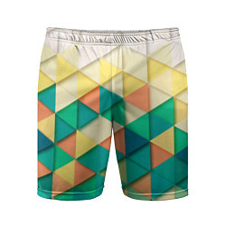 Шорты спортивные мужские Цветные объемные треугольники, цвет: 3D-принт