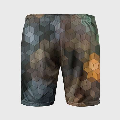 Мужские спортивные шорты Геометрический 3D узор в серых и коричневых тонах / 3D-принт – фото 2