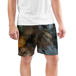 Шорты спортивные мужские Геометрический 3D узор в серых и коричневых тонах, цвет: 3D-принт — фото 2