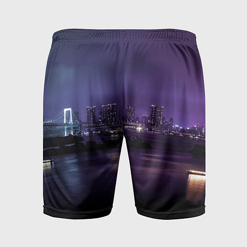 Мужские спортивные шорты Неоновый город с рекой - Фиолетовый / 3D-принт – фото 2