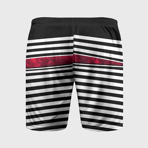 Мужские спортивные шорты Полосатый современный черно-белый с красной вставк / 3D-принт – фото 2