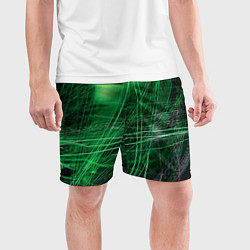 Шорты спортивные мужские Неоновые волны и линии - Зелёный, цвет: 3D-принт — фото 2