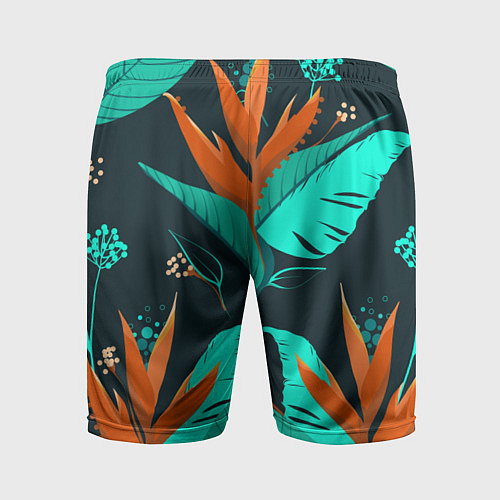 Мужские спортивные шорты Оранжевый цветок с голубыми листами / 3D-принт – фото 2