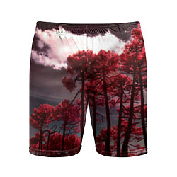 Шорты спортивные мужские Абстрактные красные деревья и облака, цвет: 3D-принт