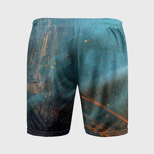 Мужские спортивные шорты Абстрактная тёмно-синяя краска с оранжевыми мазкам / 3D-принт – фото 2