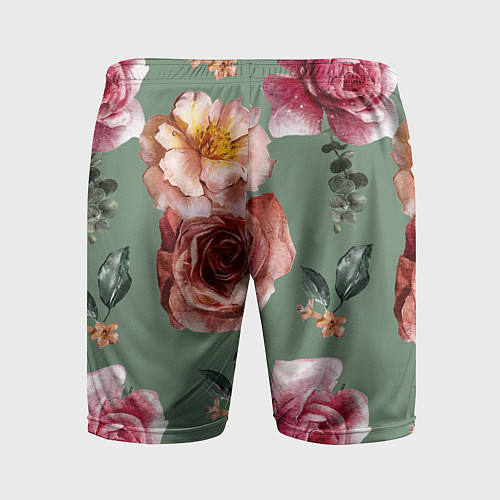 Мужские спортивные шорты Цветы Нарисованные Розы и Пионы / 3D-принт – фото 2