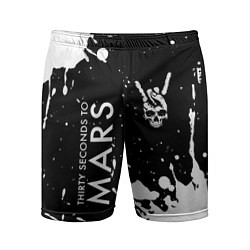 Мужские спортивные шорты Thirty Seconds to Mars и рок символ на темном фоне