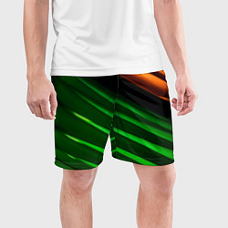Шорты спортивные мужские Абстрактные зелёные и оранжевые поверхности, цвет: 3D-принт — фото 2