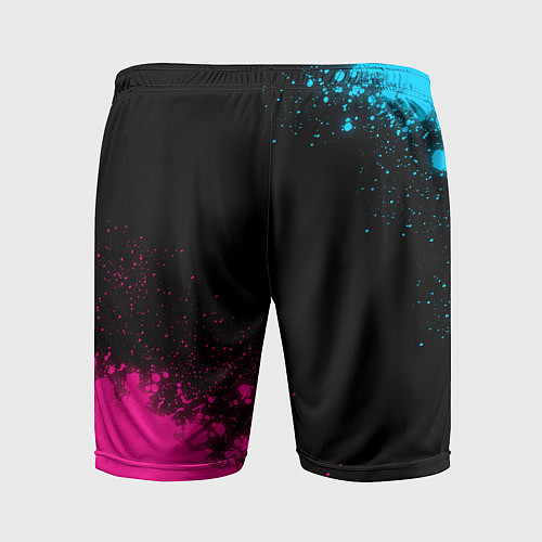 Мужские спортивные шорты Free Fire - neon gradient: символ и надпись вертик / 3D-принт – фото 2