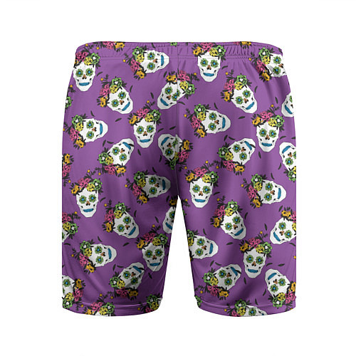 Мужские спортивные шорты Сахарные черепа на фиолетовом паттерн / 3D-принт – фото 2