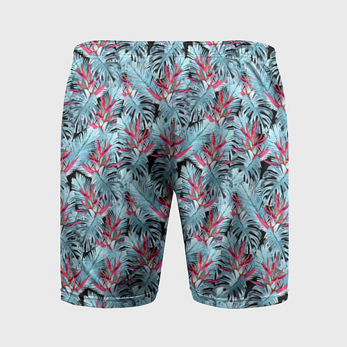 Мужские спортивные шорты Голубые тропические листья и цветы / 3D-принт – фото 2