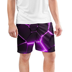 Шорты спортивные мужские Фиолетовые неоновые геометрические плиты, цвет: 3D-принт — фото 2