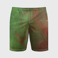 Мужские спортивные шорты Зелёные и красные волны красок