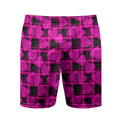 Шорты спортивные мужские Black and pink hearts pattern on checkered, цвет: 3D-принт