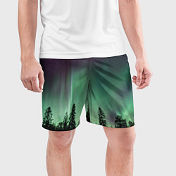Шорты спортивные мужские Сияние над лесом, цвет: 3D-принт — фото 2