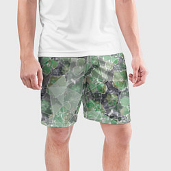 Шорты спортивные мужские Зеленые цветы на сером мраморном фоне, цвет: 3D-принт — фото 2