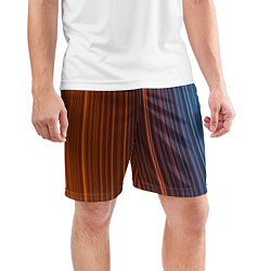 Шорты спортивные мужские Абстрактные оранжевые и голубые линии во тьме, цвет: 3D-принт — фото 2