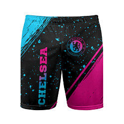 Шорты спортивные мужские Chelsea - neon gradient: надпись, символ, цвет: 3D-принт