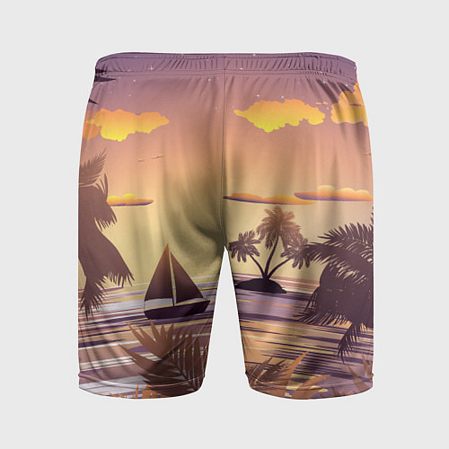 Мужские спортивные шорты Лодка в море на закате возле тропических островов / 3D-принт – фото 2
