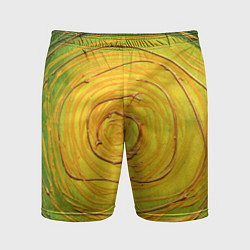 Шорты спортивные мужские Желто-зеленая текстурная абстракция акрилом, цвет: 3D-принт
