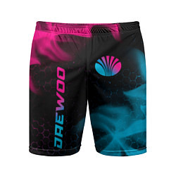 Шорты спортивные мужские Daewoo - neon gradient: надпись, символ, цвет: 3D-принт