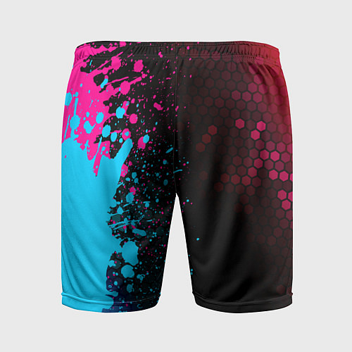 Мужские спортивные шорты Cyberpunk 2077 - neon gradient: по-вертикали / 3D-принт – фото 2