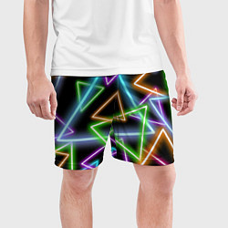 Шорты спортивные мужские Неоновые треугольники - текстура, цвет: 3D-принт — фото 2
