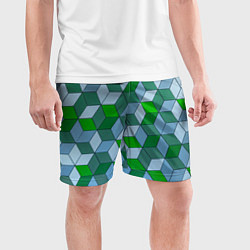 Шорты спортивные мужские Зелёные и серые абстрактные кубы с оптической иллю, цвет: 3D-принт — фото 2