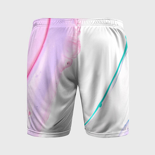 Мужские спортивные шорты Розовые и зелёные краски и линии на белом фоне / 3D-принт – фото 2