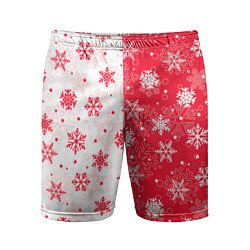 Шорты спортивные мужские Снежинки красно-белые, цвет: 3D-принт