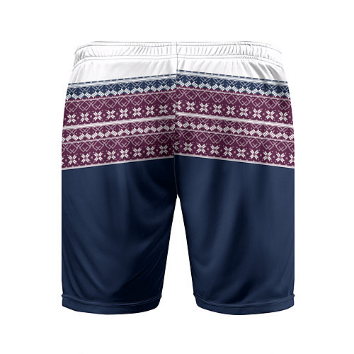 Мужские спортивные шорты Скандинавский орнамент на синем, бордовом фоне / 3D-принт – фото 2