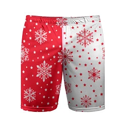 Шорты спортивные мужские Рождественские снежинки на красно-белом фоне, цвет: 3D-принт