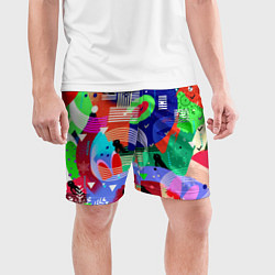 Шорты спортивные мужские Птички, снежинки и заячьи ушки, цвет: 3D-принт — фото 2