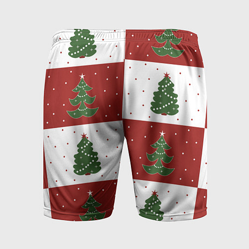 Мужские спортивные шорты Красно-белые квадраты с новогодними елочками / 3D-принт – фото 2