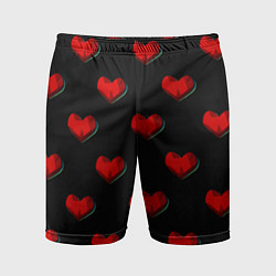 Шорты спортивные мужские Красные сердца полигоны, цвет: 3D-принт