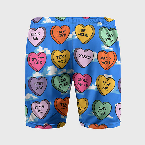 Мужские спортивные шорты Валентинки конфетки сердечки с посланиями / 3D-принт – фото 2
