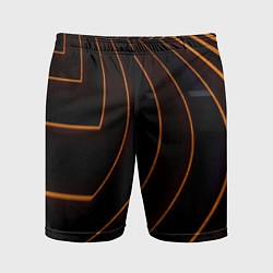 Шорты спортивные мужские Чёрные полосы и неоновые оранжевые линии, цвет: 3D-принт