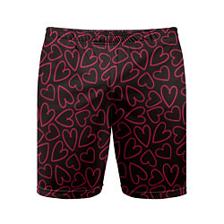 Шорты спортивные мужские Розовые сердечки на темном фоне, цвет: 3D-принт