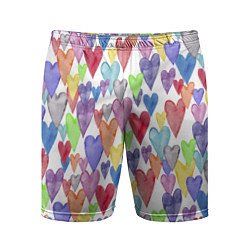 Шорты спортивные мужские Разноцветные сердечки Калейдоскоп, цвет: 3D-принт