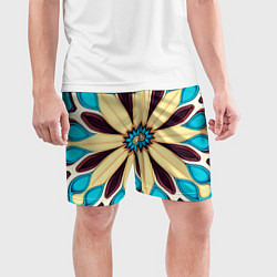 Шорты спортивные мужские Узор большой цветок с голубыми фигурами, цвет: 3D-принт — фото 2