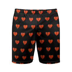 Шорты спортивные мужские Разбитые сердца на черном фоне, цвет: 3D-принт