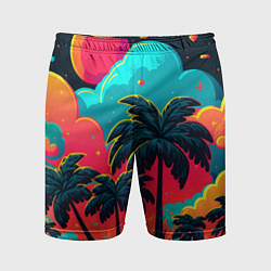 Шорты спортивные мужские Неоновые пальмы на закате, цвет: 3D-принт
