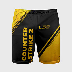 Шорты спортивные мужские Counter Strike 2 - gold gradient: надпись, символ, цвет: 3D-принт