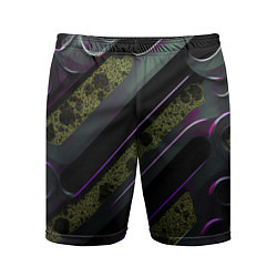Шорты спортивные мужские Фиолетовые и зеленые вставки, цвет: 3D-принт