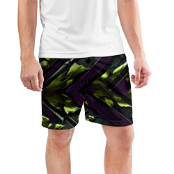 Шорты спортивные мужские Зеленые листья и фиолетовые вставки, цвет: 3D-принт — фото 2