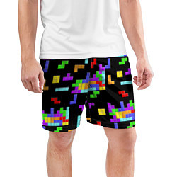 Шорты спортивные мужские Неоновый тетрис на темном фоне, цвет: 3D-принт — фото 2