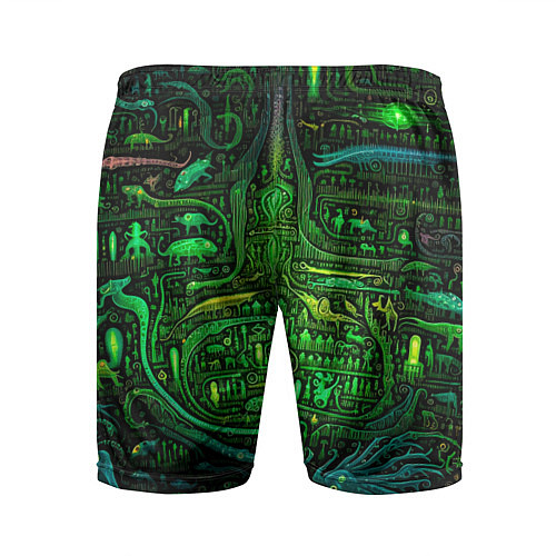 Мужские спортивные шорты Психоделика в зеленом - нейронная сеть / 3D-принт – фото 2